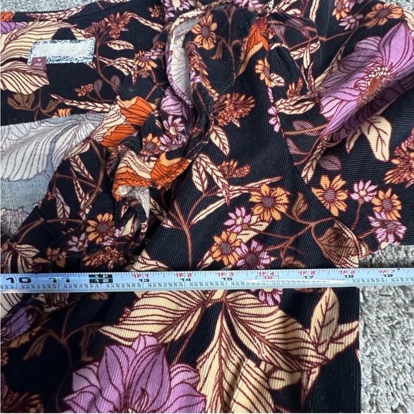 PILCRO TIERED CORDUROY RUFFLED FLORAL BOHO MINI DRESS medium BLACK long sleeve - Picture 12 of 15